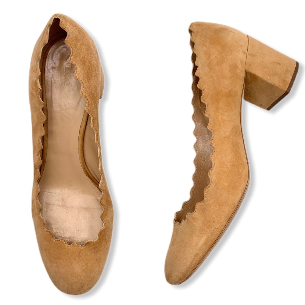 CHLOE Lauren Scalloped Suede Pumps
